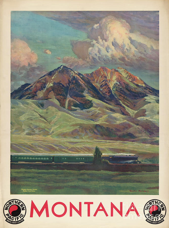 Vintage Montana Northern Pacific Train Travel Poster Painting