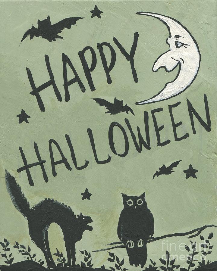 Vintage Moon Halloween Painting by Follow Themoonart Vintage Moon Halloween Painting by Follow Themoonart