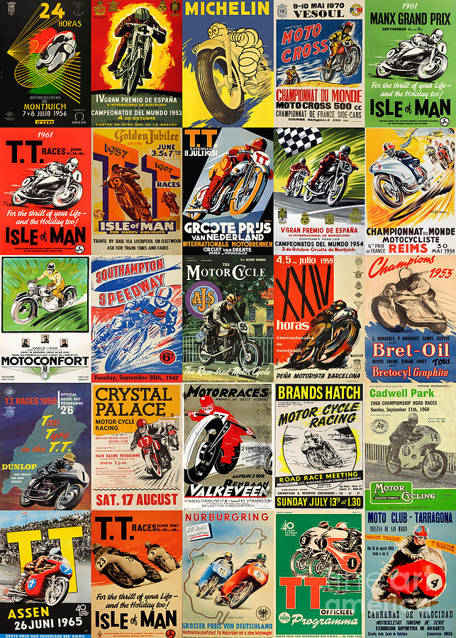 Vintage Motorcycles Races Posters Collage Digital Art by Carlos V