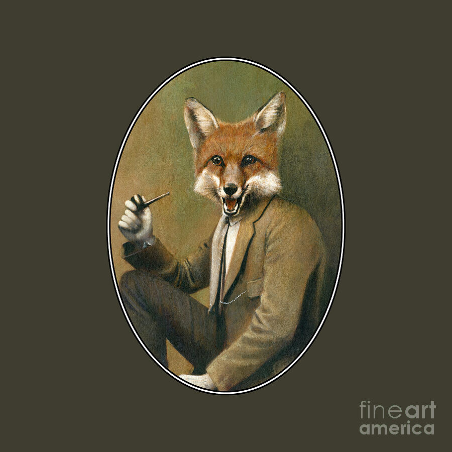 Vintage Mr Fox Oval Mixed Media by Michael Thomas