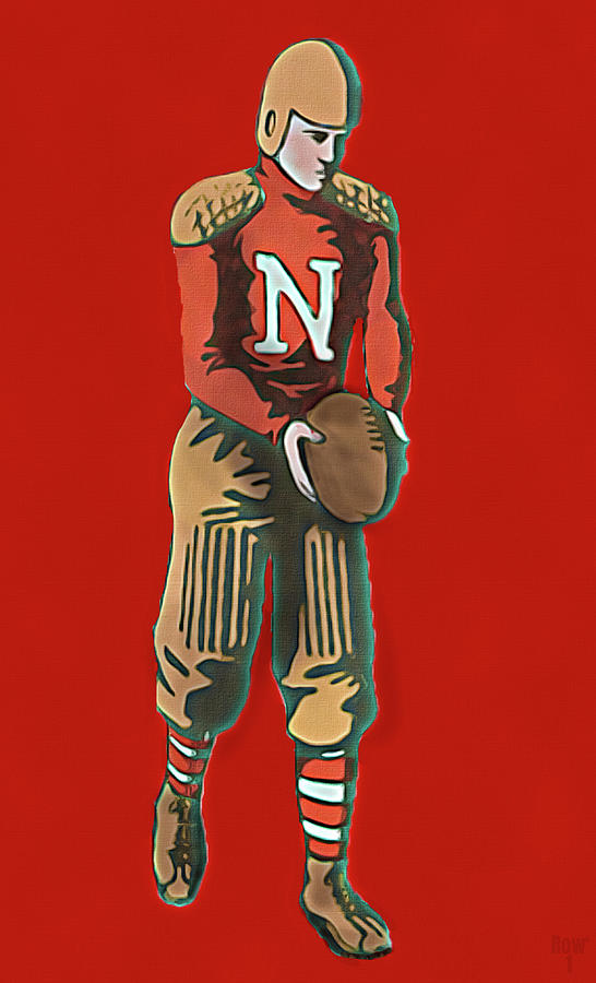 Vintage Nebraska Football Player Art Mixed Media by Row One Brand