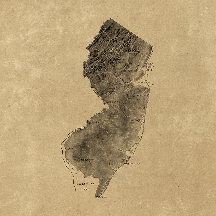 Vintage New Jersey Relief Map Drawing by Blue Monocle