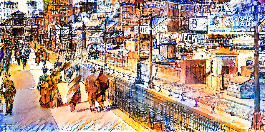 Vintage New York Brooklyn Bridge in Vibrant Watercolor Sketch Style 20200810 Long Photograph by Wingsdomain Art and Photography