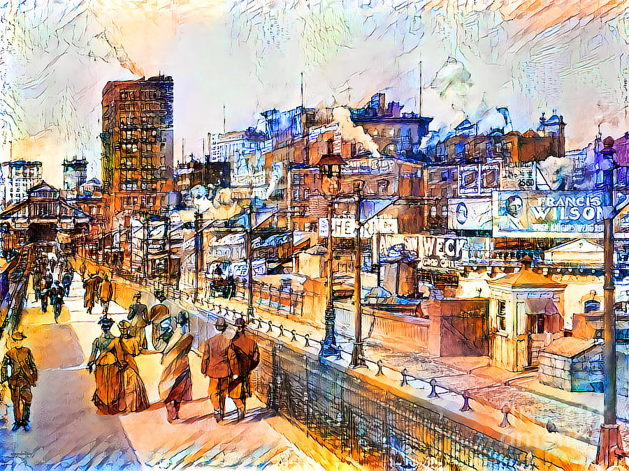 Vintage New York Brooklyn Bridge in Vibrant Watercolor Sketch Style 20200810 Photograph by Wingsdomain Art and Photography