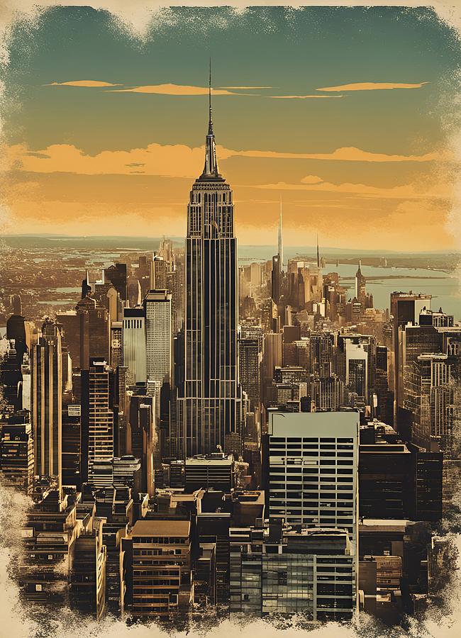 Vintage New York City Skyline Digital Art By Galactify Studio - Fine ...