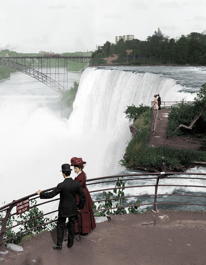 Vintage Niagara Falls - View From Goat Island - 1908 - Colorized Photograph by War Is Hell Store
