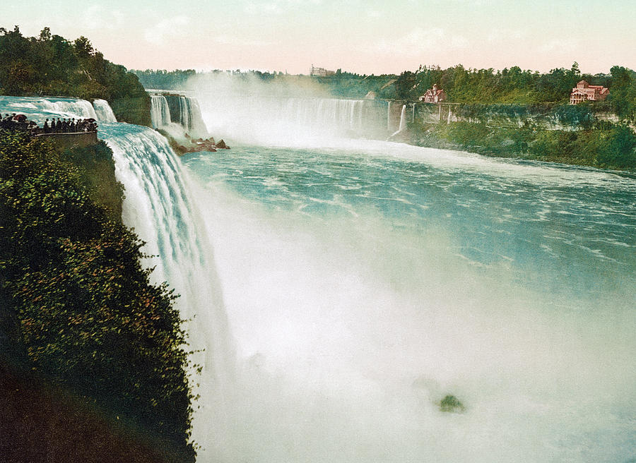 Vintage Niagara - The Falls from Prospect Point - 1898 Photochrom Photograph by War Is Hell Store