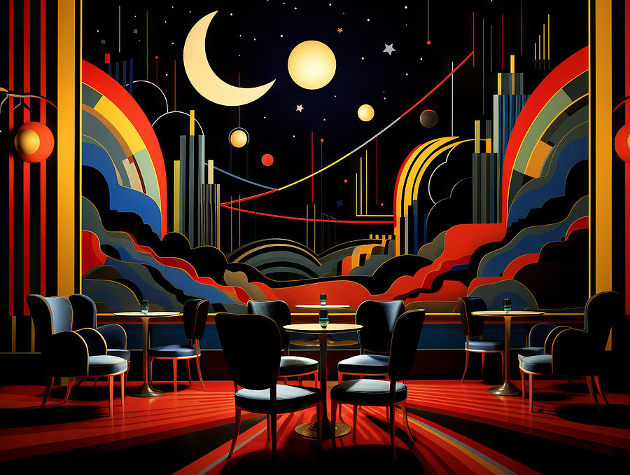 Vintage Nightclub In Art Deco Vibrant Colors Drawing
