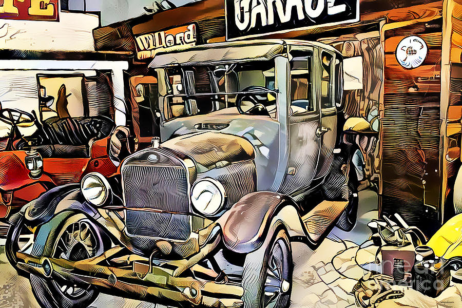 Vintage Nostalgic Car Repair Garage in Modern Popular Culture WPA Revitalist Style 20210711 Photograph by Wingsdomain Art and Photography