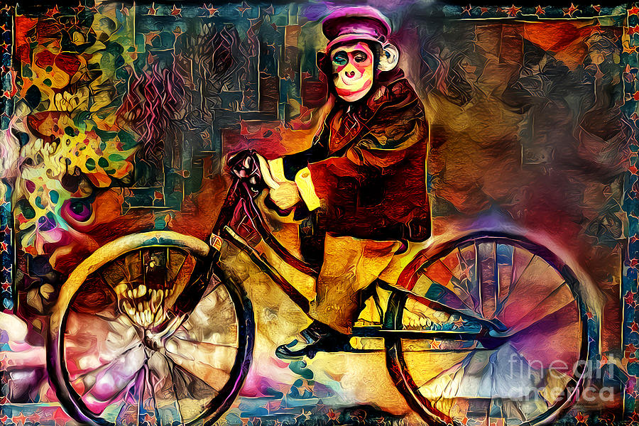 Vintage Nostalgic Circus Chimp Riding Bike 20210922 Photograph by Wingsdomain Art and Photography