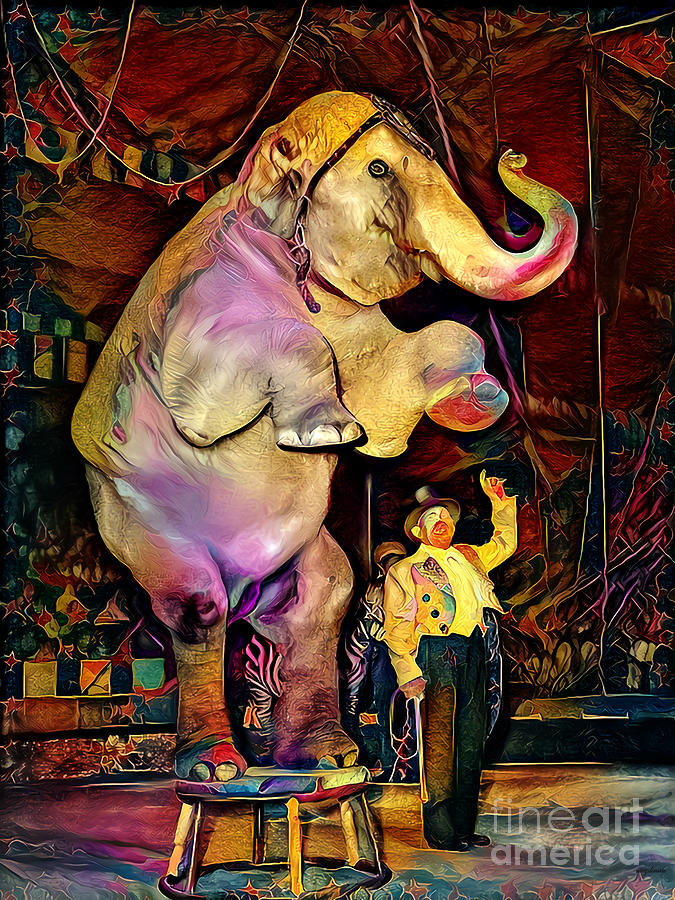 Vintage Nostalgic Circus Elephant and Trainer 20210922 Photograph by Wingsdomain Art and Photography