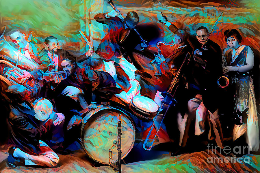 Vintage Nostalgic Jazz Band of The Roaring 1920s in Vibrant Colors 20210711a Photograph by Wingsdomain Art and Photography