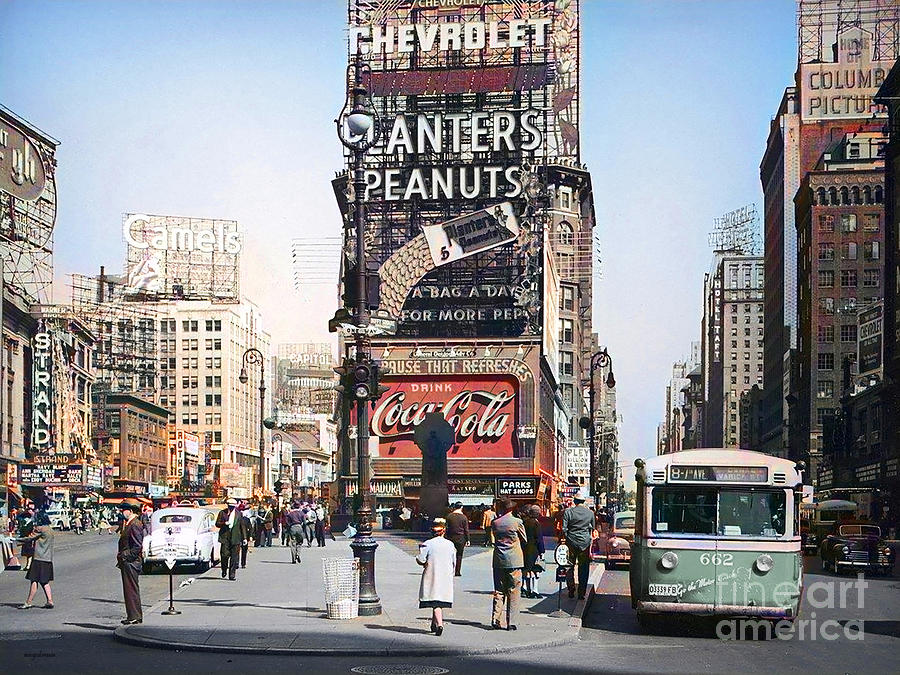 Vintage Nostalgic New York City Time Square Colorized 20210328a Photograph by Wingsdomain Art and Photography