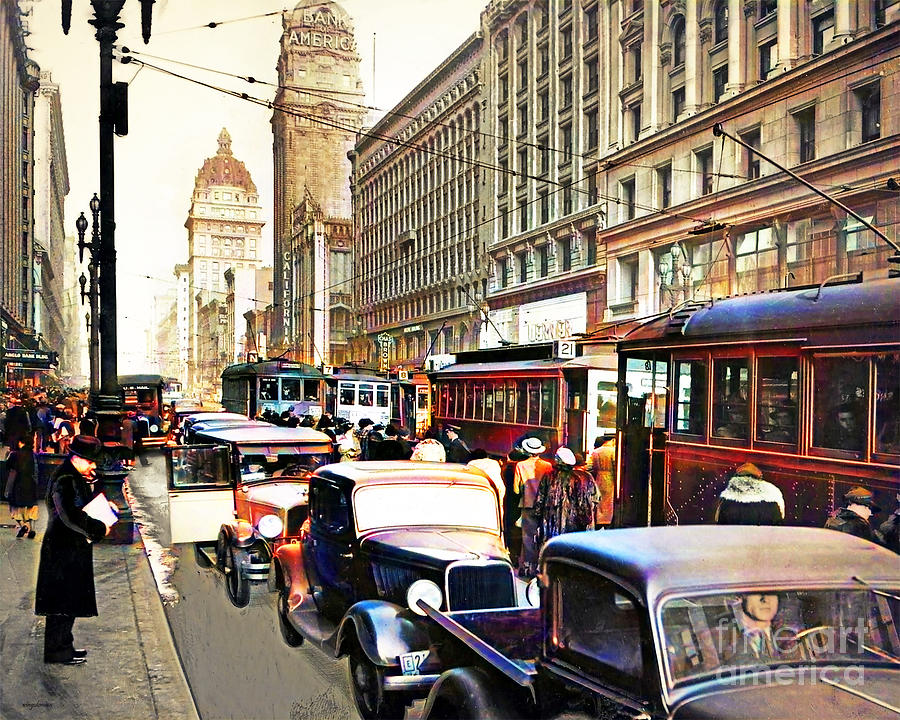 Vintage Nostalgic San Francisco Market Street Colorized 20210403 Photograph by Wingsdomain Art and Photography