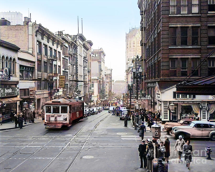 Vintage Nostalgic San Francisco Stockton and Sutter Streets 20210411 Colorized Photograph by Wingsdomain Art and Photography