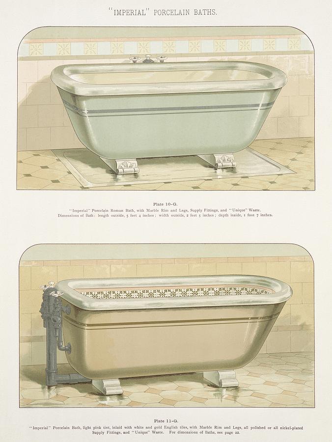 Vintage of imperial porcelain baths published in 1888 by JL Mott Iron