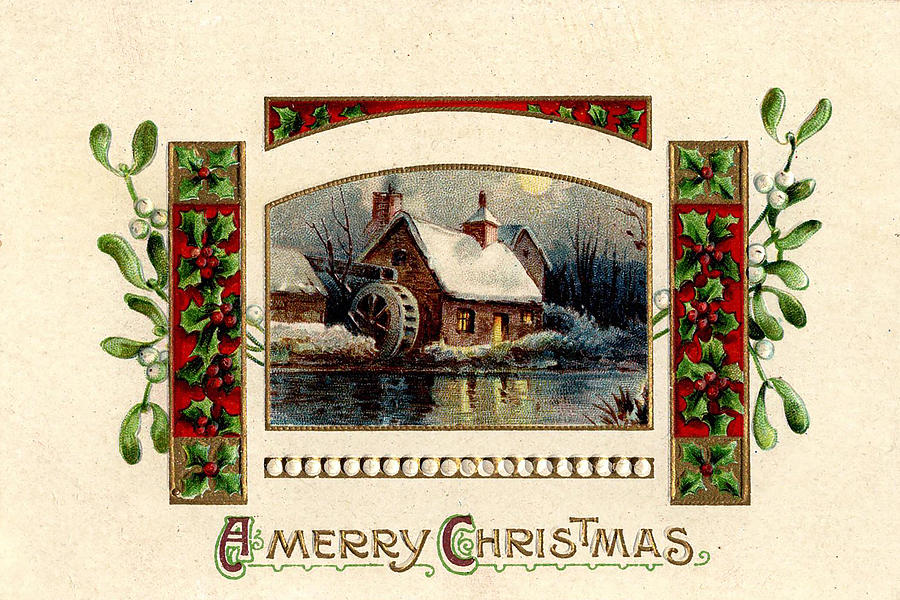 Vintage Old Mill Merry Christmas  Photograph by Kristia Adams