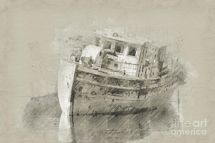 Vintage Old Ship Sketch, Old Boat Drawing Digital Art by Amusing DesignCo
