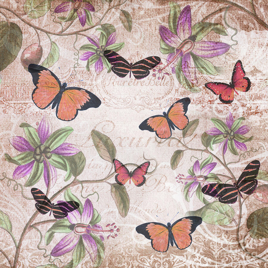 Butterfly Mixed Media - Vintage orange butterflies collage by Delphimages Photo Creations