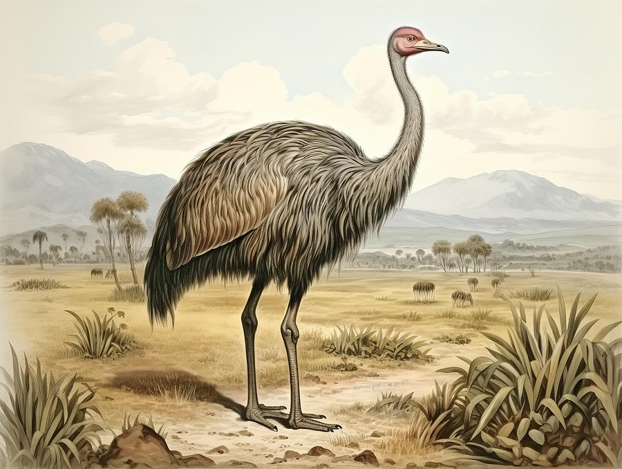 Vintage Ostrich illustration Painting by Land of Dreams - Fine Art America