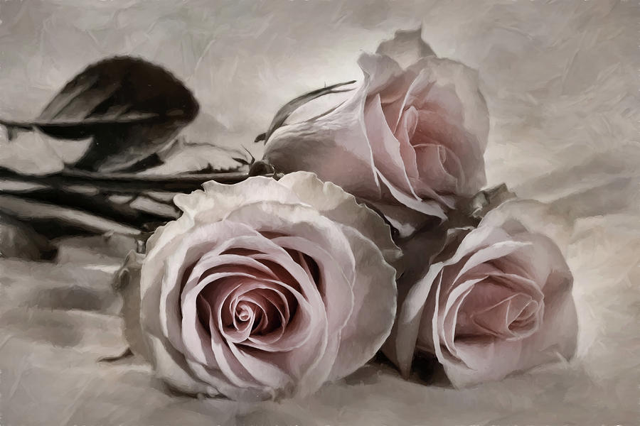Vintage Painted Roses Mixed Media by Lori Deiter