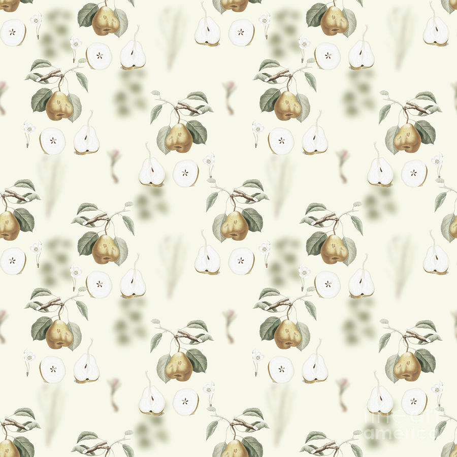 Vintage Pear Boho Botanical Pattern on Soft Warm White n.0697 Mixed Media by Holy Rock Design