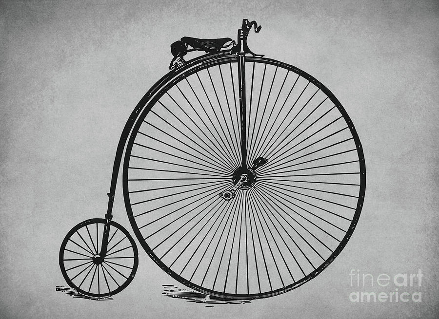 Vintage Penny-Farthing Bicycle in black and white Drawing by Mark Miller