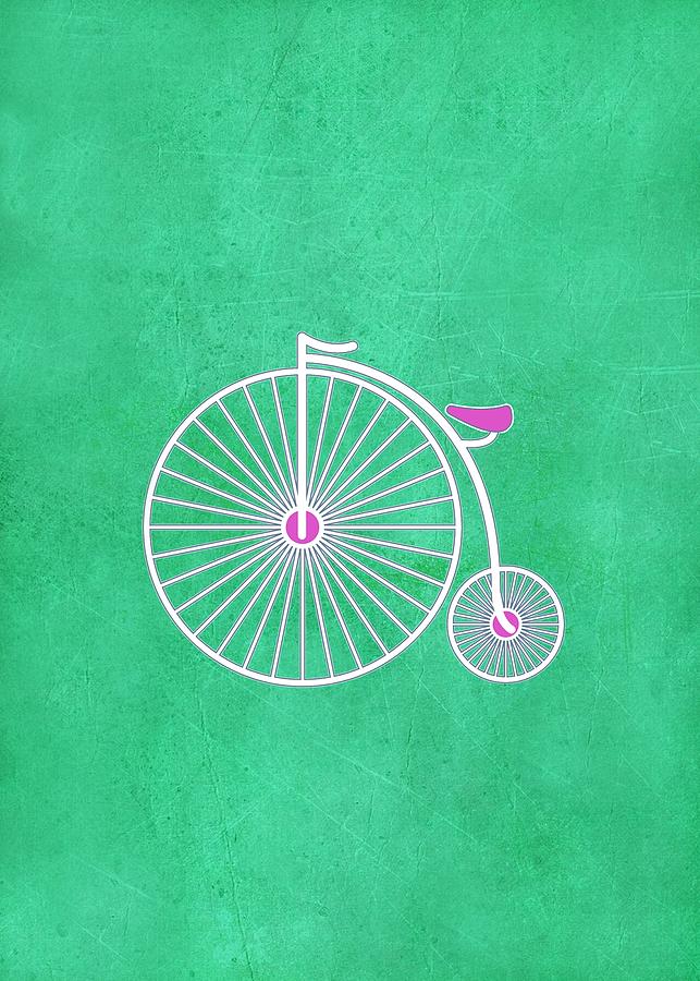 Vintage Penny Farthing Bicycle on Green Parchment Digital Art by ...