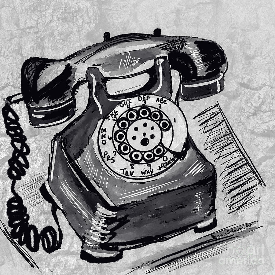 Vintage Phone Sketch Drawing by Lauries Intuitive
