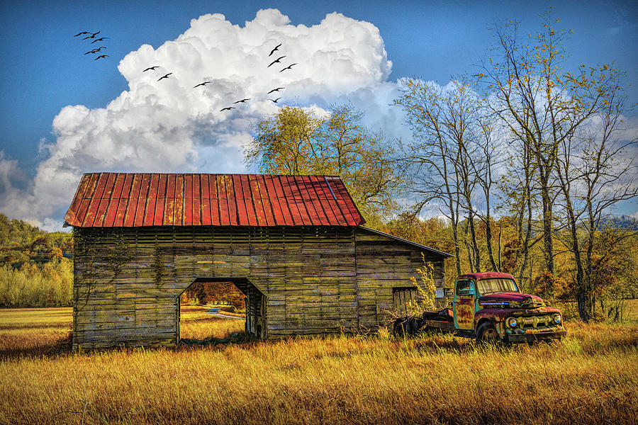 Vintage Pickup Truck at the Autumn Barn Photograph by Debra and Dave Vanderlaan