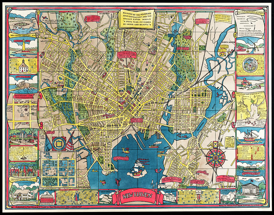 Vintage Pictorial Map New Haven Connecticut 1928 Photograph by Carol ...