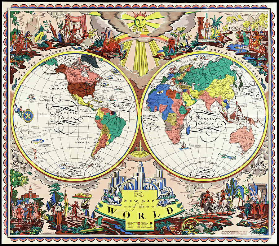Vintage Pictorial Map of The World 1928 Photograph by Carol Japp