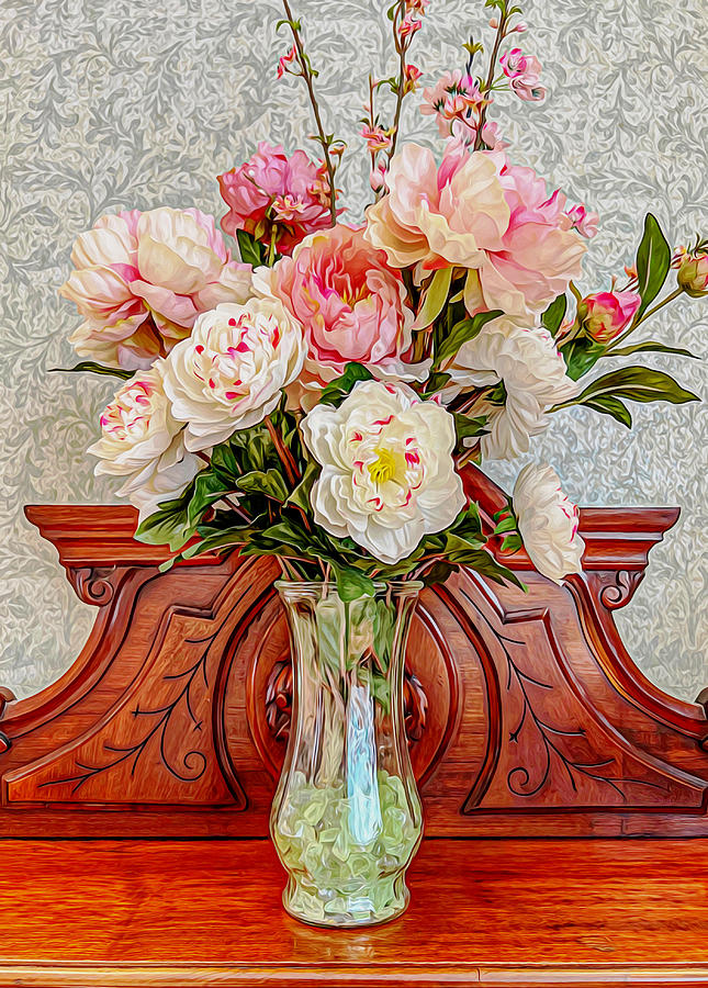 Vintage Pink and White Floral Arrangement Photograph by Diane Lindon Coy