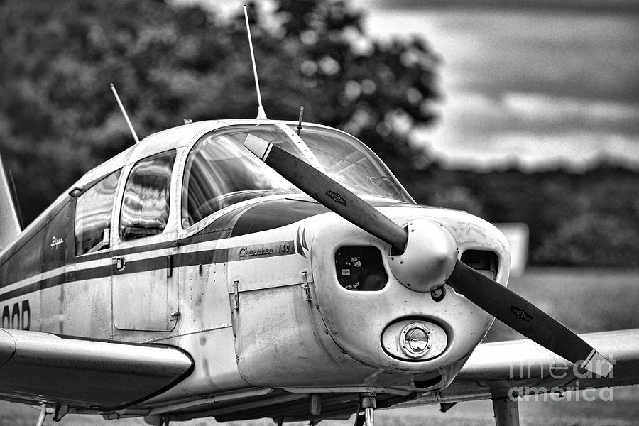 Vintage Plane the Piper Cherokee 140 black and white Photograph by Paul Ward
