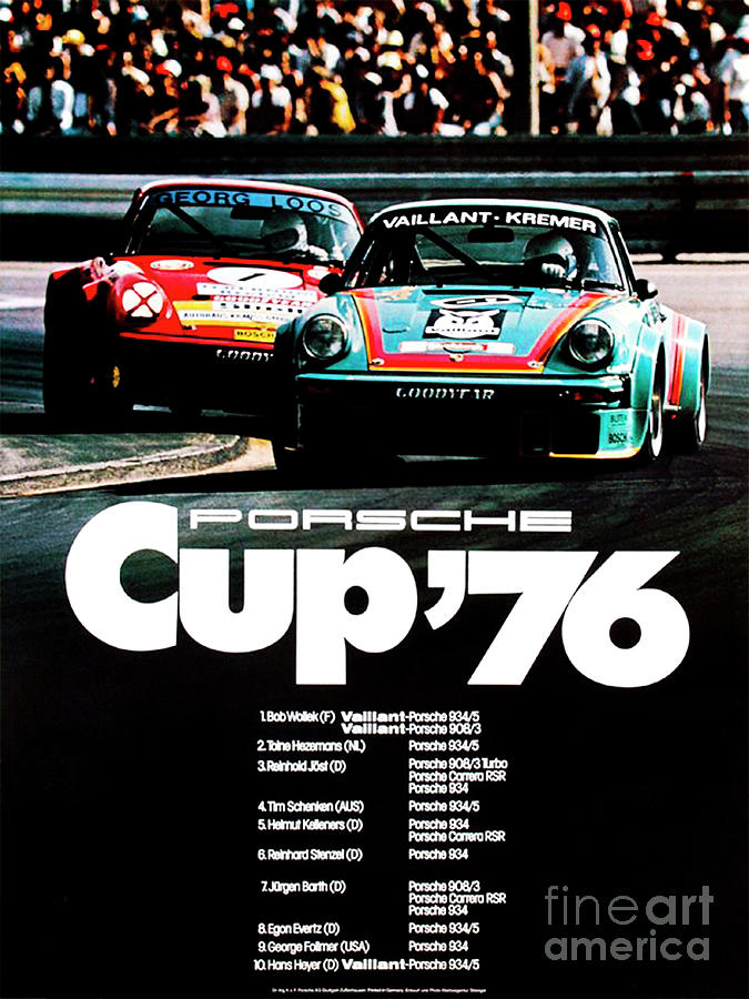 Pegasus Drawing - Vintage poster 1976 PORSCHE CUP Valliant Porsche 911 934 by Vladyslav Shapovalenko