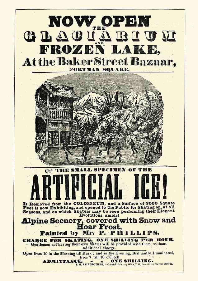Vintage poster for Glaciarium, worlds first mechanically frozen ice rink Drawing by Duncan1890