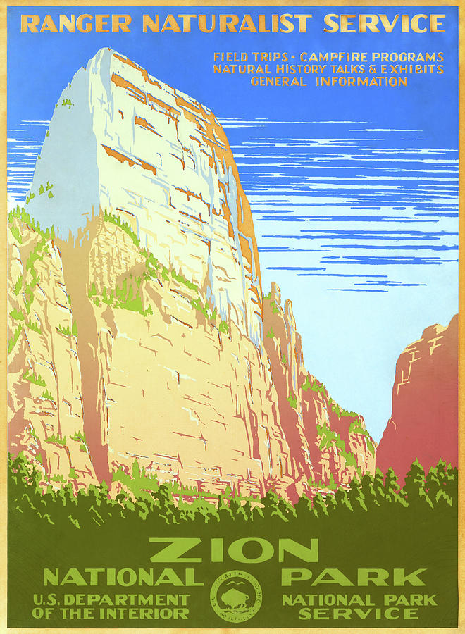 Vintage Poster of Zion National Park 1938 Painting by Bob Pardue