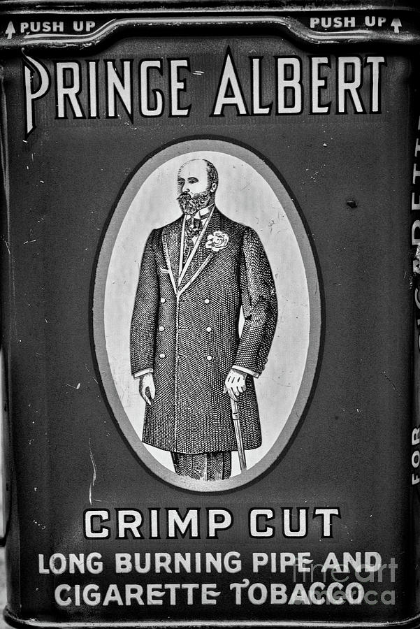 Vintage Prince Albert Pipe and Cigarette Tobacco Tin in black and white Photograph by Paul Ward
