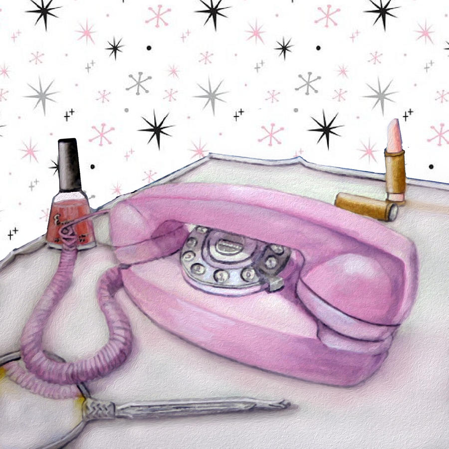 Vintage Princess Phone in Pink Mixed Media by Kelly Mills