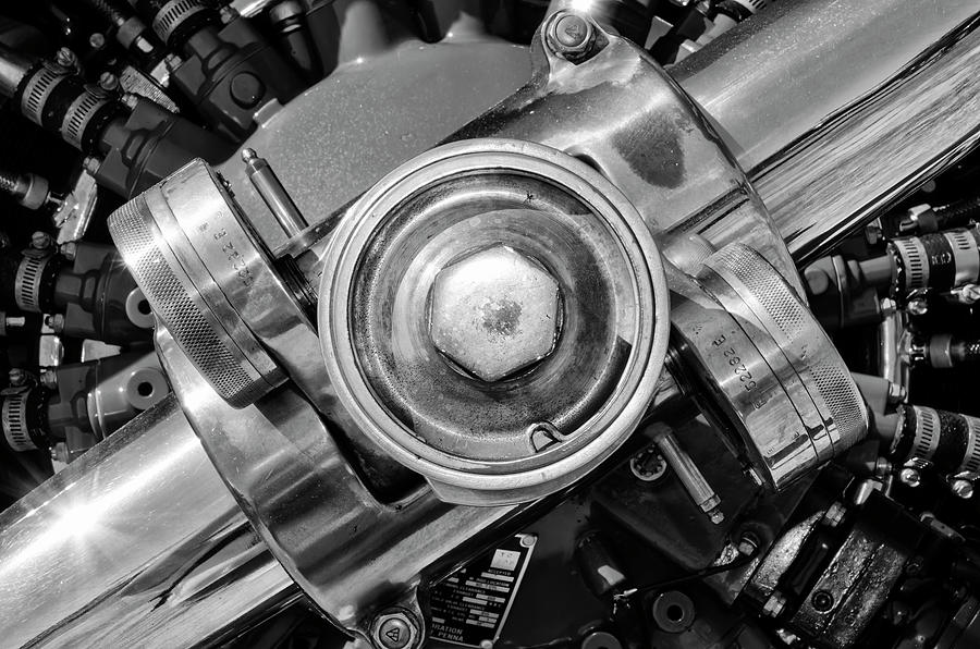 Vintage Propeller Hub in Black and White Photograph by Chris Buff