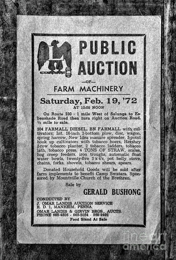 Vintage Public Auction Notice black and white Photograph by Paul Ward