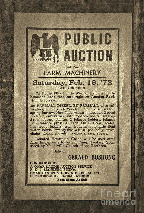 Vintage Public Auction Notice retro sepia Photograph by Paul Ward