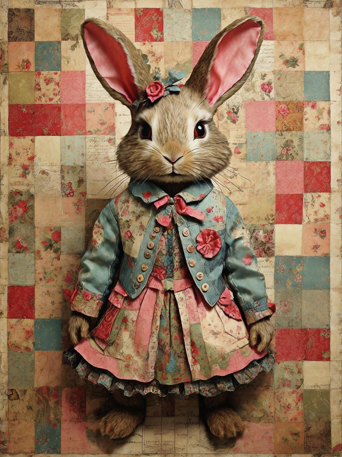Vintage Rabbit Portrait Digital Art by Sophia Gaki Artworks