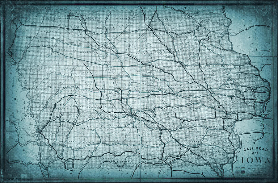 Vintage Railroad Map of Iowa 1881 Cool Blue  Photograph by Carol Japp
