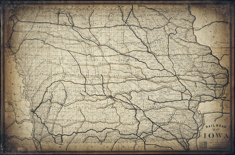 Vintage Railroad Map of Iowa 1881 Sepia  Photograph by Carol Japp