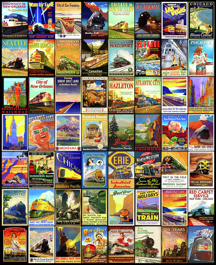 Vintage Railroad Posters Mixed Media by Pheasant Run Gallery