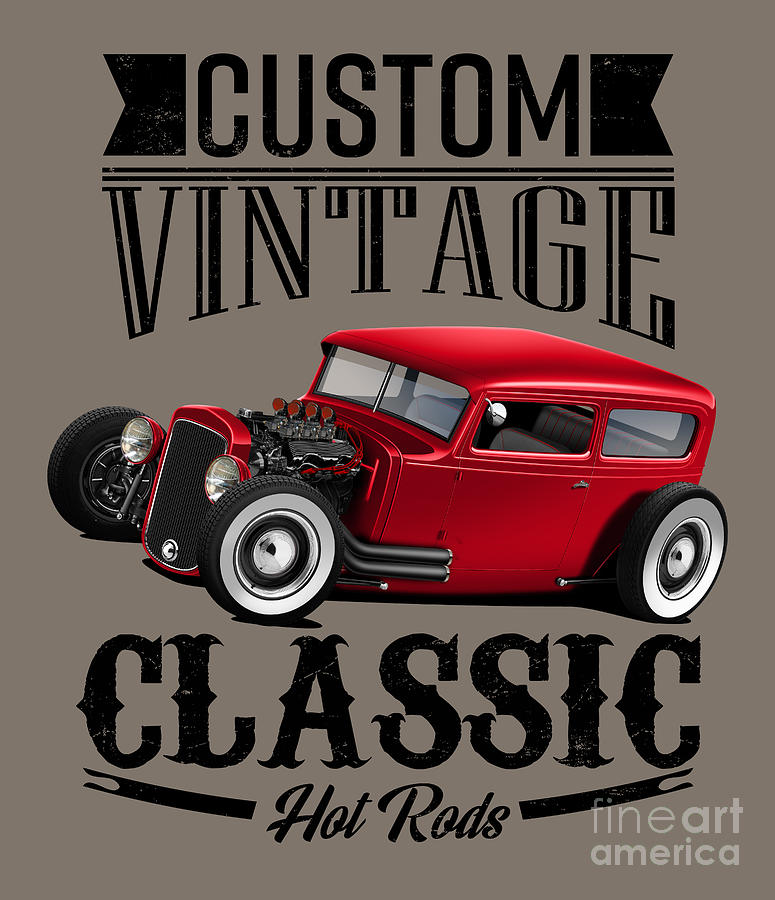 Vintage Red Custom Car Digital Art by Paul Kuras - Fine Art America