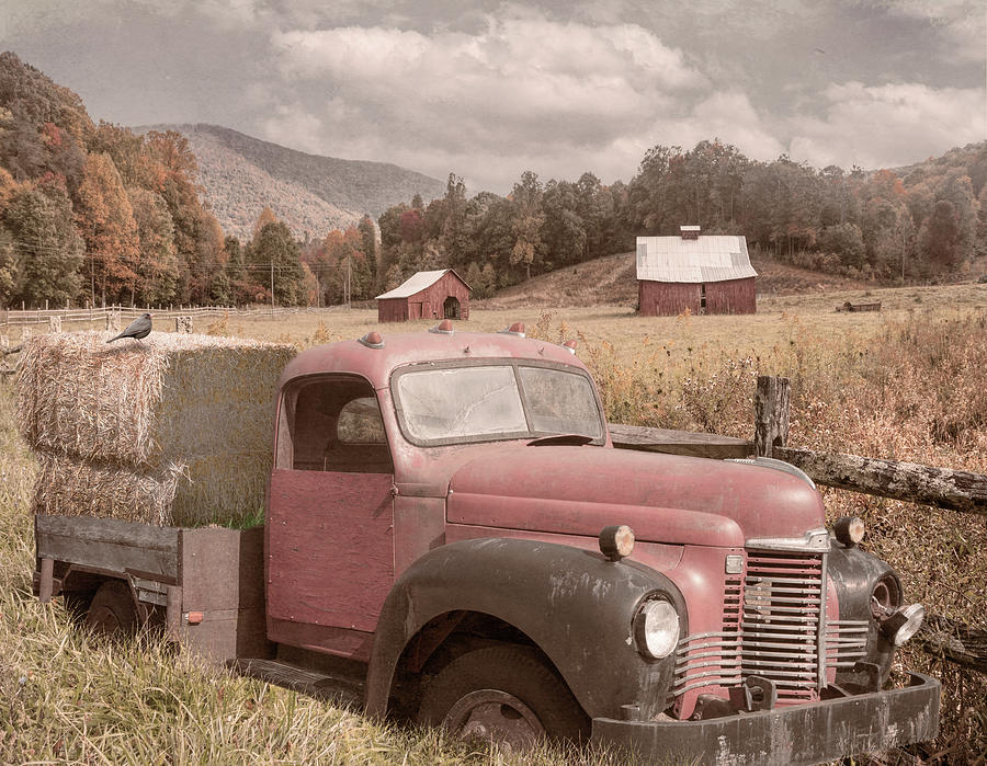 Vintage Red Farmhouse Truck at the Farm Photograph by Debra and Dave Vanderlaan