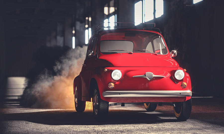 Vintage Red Italy Compact Car In An Old Garage Photograph by Gualtiero Boffi