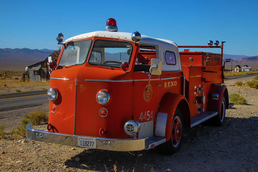 Truck Photograph - Vintage Red Reno Fire Engine by Garry Gay